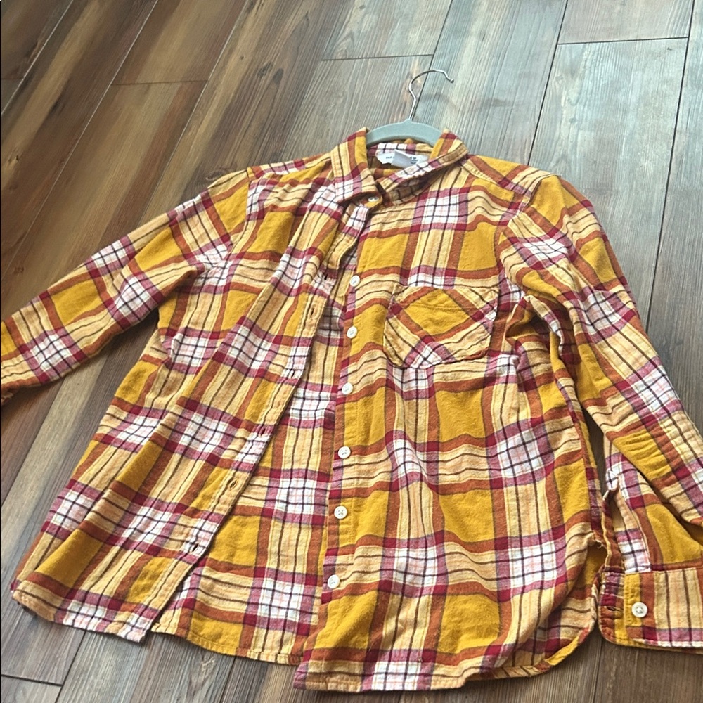 Old Navy Mustard and Burgundy Plaid Shirt